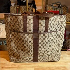 BIG Gucci Beige and Brown Monogram Travel Tote